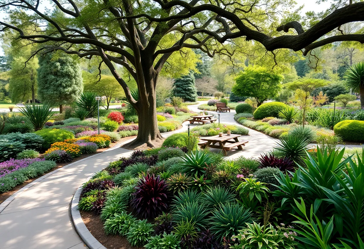 Panoramic view of Beal Botanical Garden with various plants