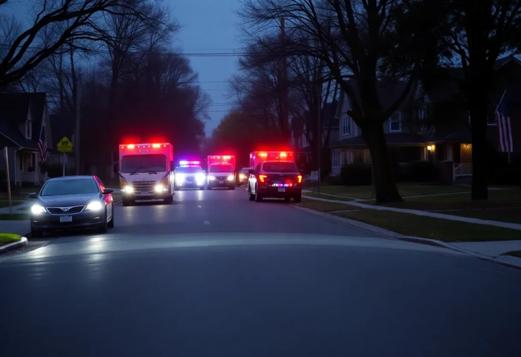 Police responding to a domestic violence incident in a residential area in Canton, Michigan.