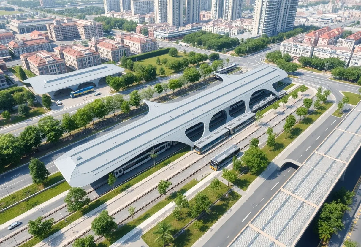 Rendering of the new multimodal transportation hub in Detroit