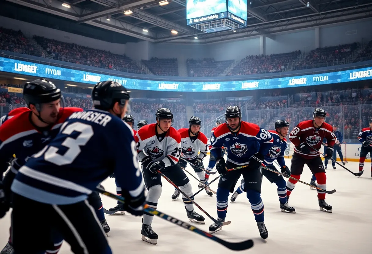 Ferris State hockey players competing in an exhibition game
