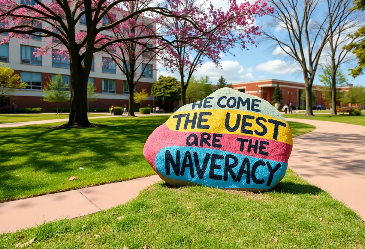 The Rock at Michigan State University with contrasting painted messages