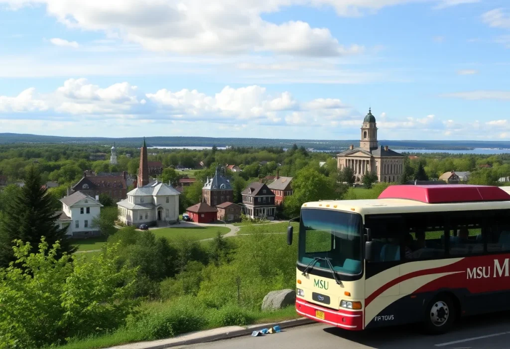 Michigan State University bus touring the Upper Peninsula