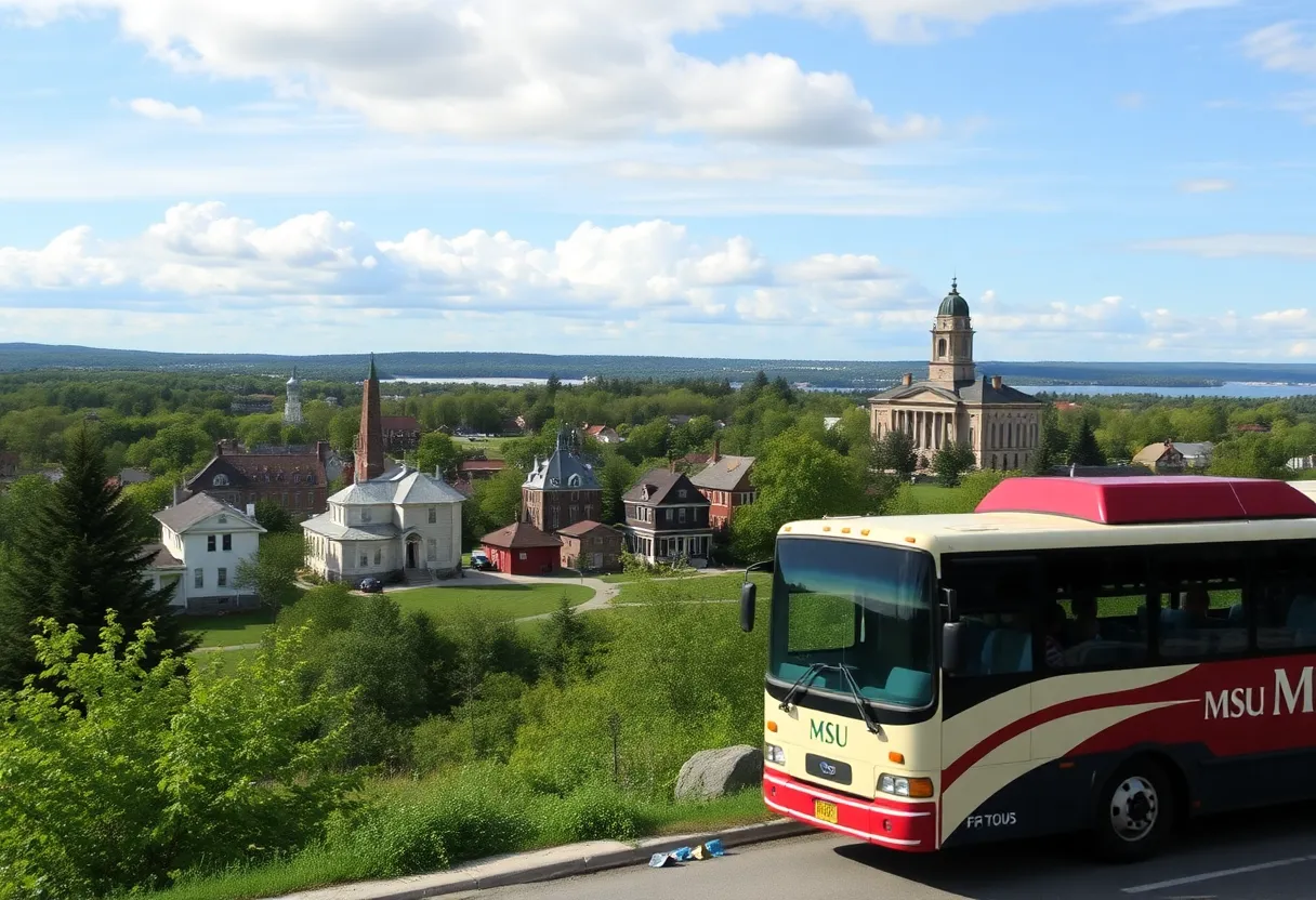Michigan State University bus touring the Upper Peninsula