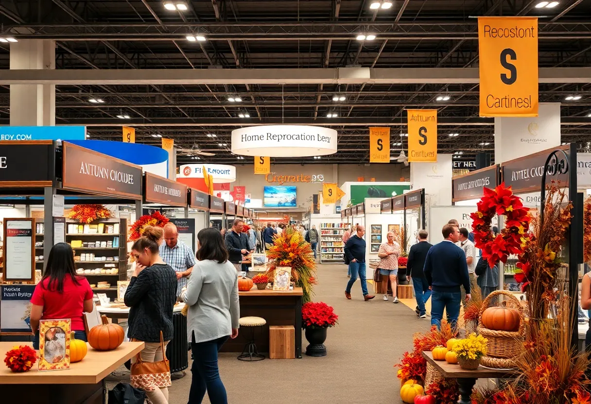 Vendors displaying home improvement products at the Novi Home Show