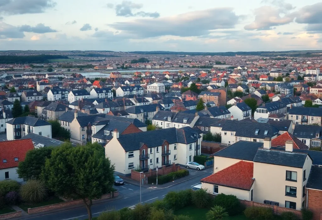 Urban development in Plymouth with new homes