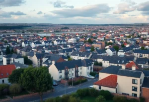 Urban development in Plymouth with new homes