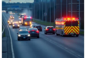 Traffic jam created by a multi-vehicle crash in Plymouth