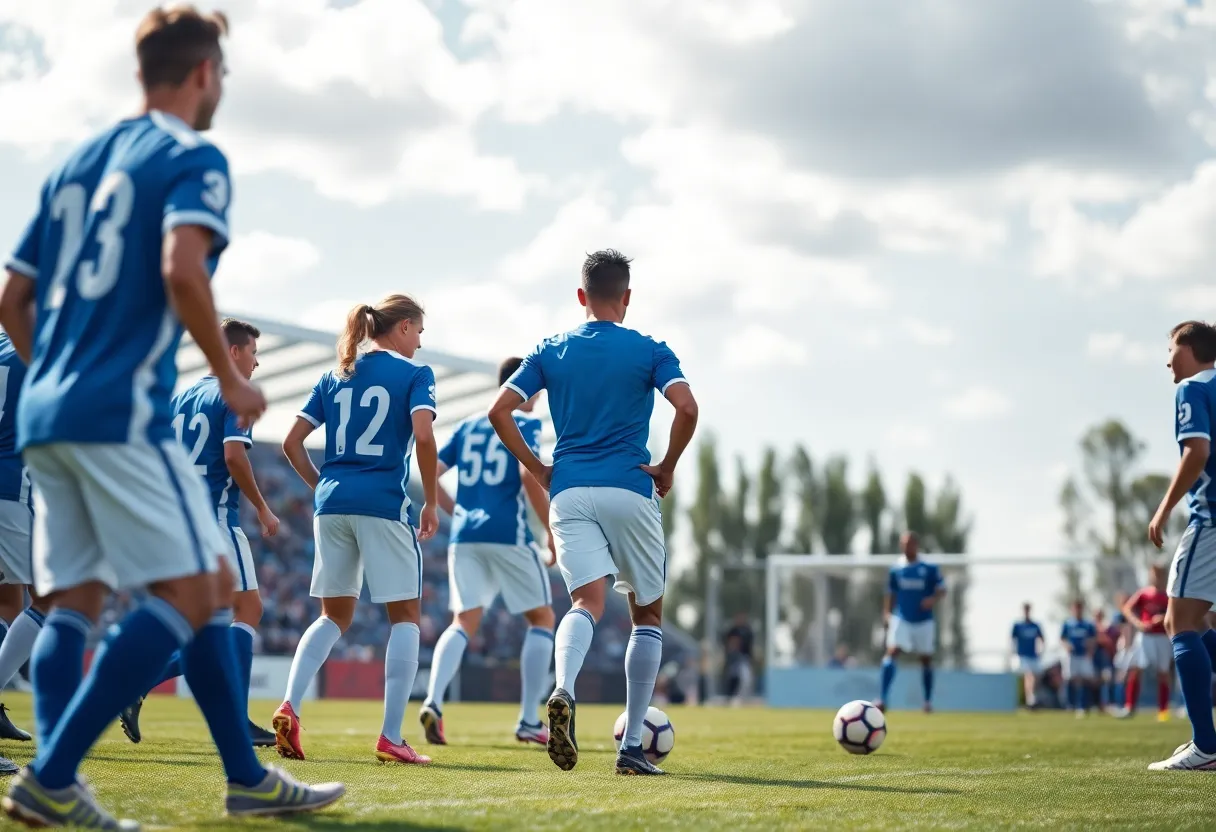 Soccer players from Plymouth Wildcats and Glenn Rockets ready for the game
