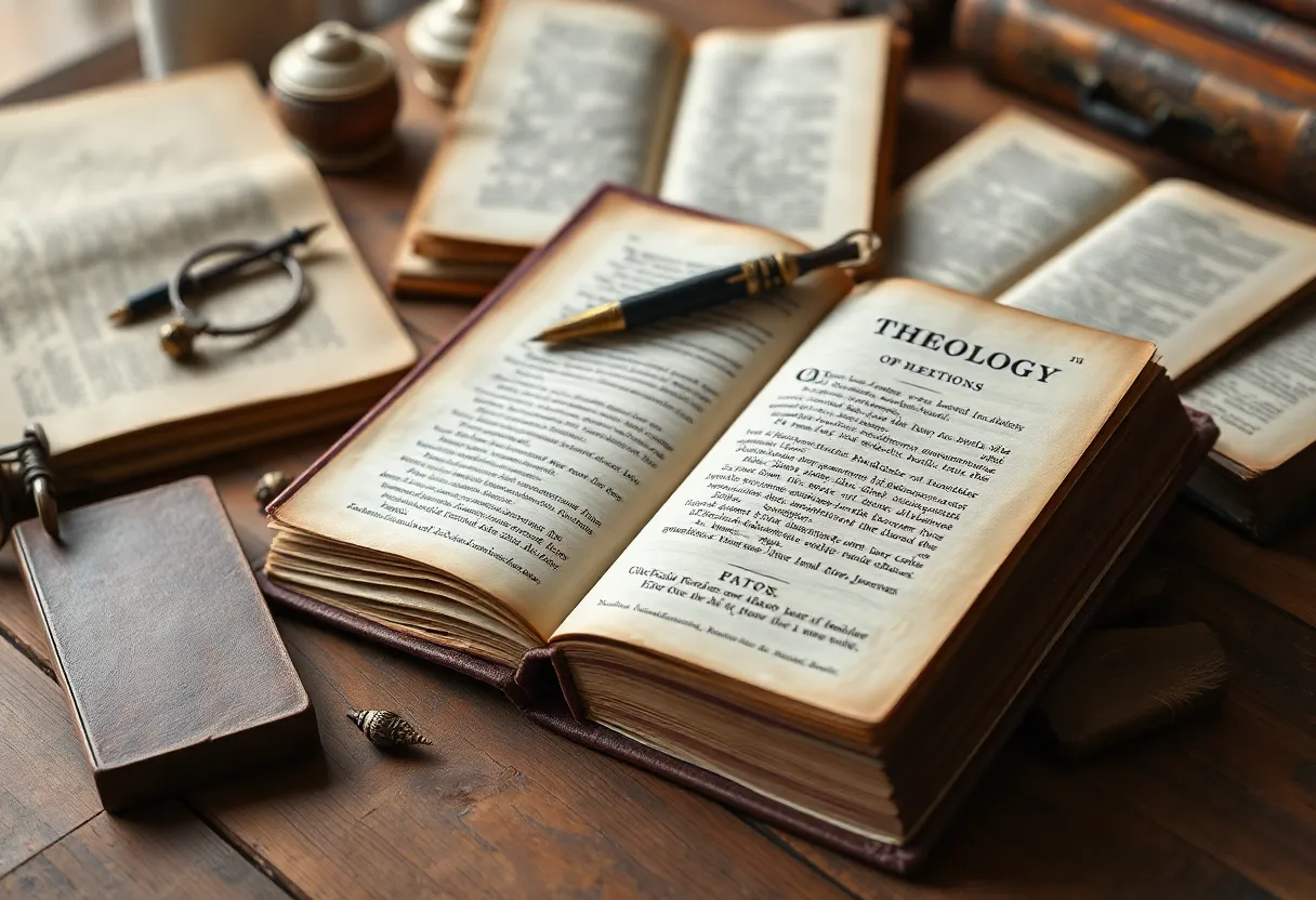 A vintage copy of 'Theologia Moralis' on a rustic wooden table, showcasing its unique binding.