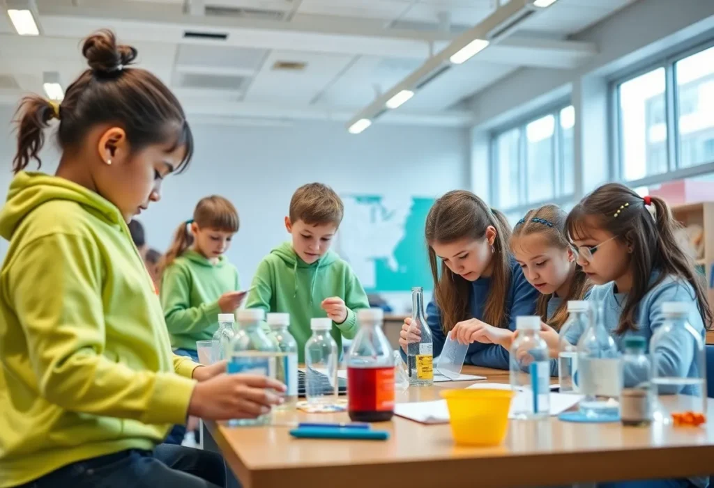 A renovated school classroom featuring science and art activities.
