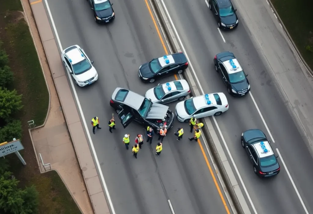 Emergency responders at a traffic crash site in Plymouth Township