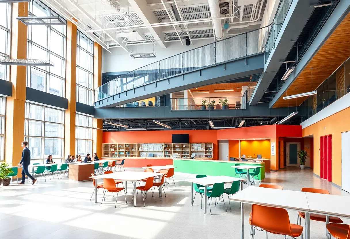Conceptual design of renovated university spaces with modern classrooms and collaborative areas