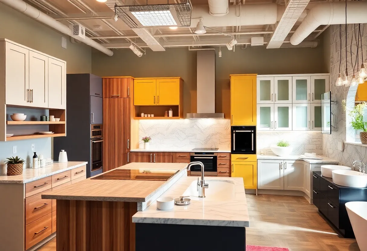 Remodeled kitchen and bathroom display at USA Cabinet Store