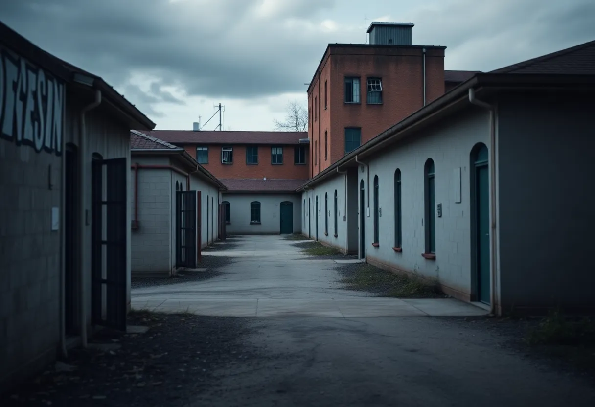 Exterior view of the Wayne County Juvenile Detention Facility, illustrating safety and management concerns.