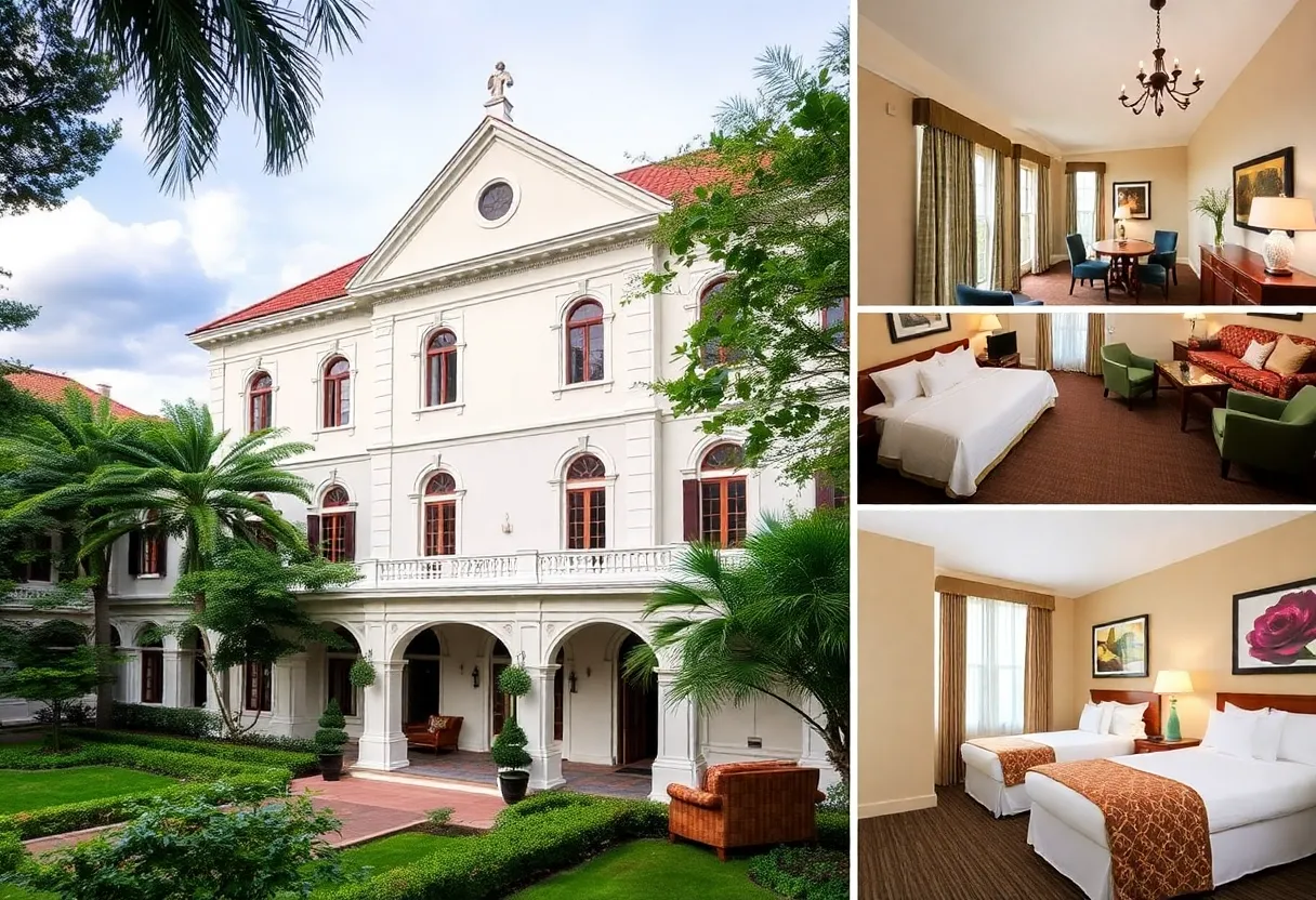 Outside view of the newly renovated Dearborn Inn showcasing Colonial-style architecture.