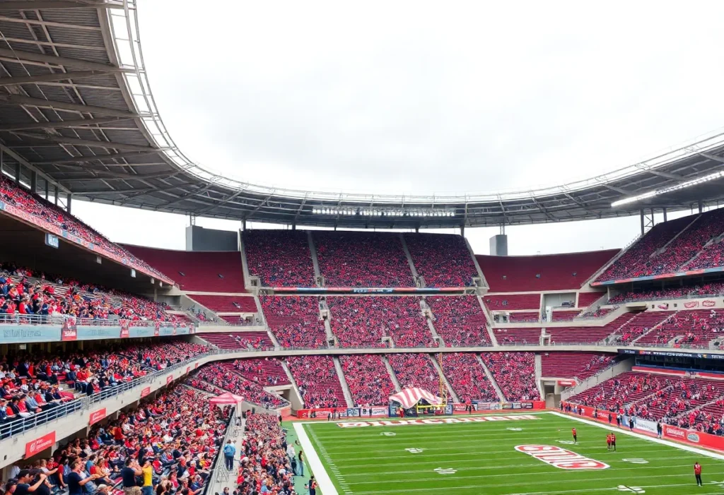 Rendering of the new Ryan Field stadium in Northwestern, featuring advanced architecture and vibrant areas for fans.