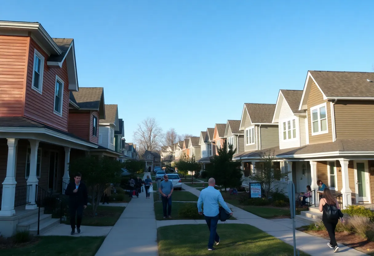 A vibrant urban neighborhood in Pontiac, Michigan, featuring diverse homes.