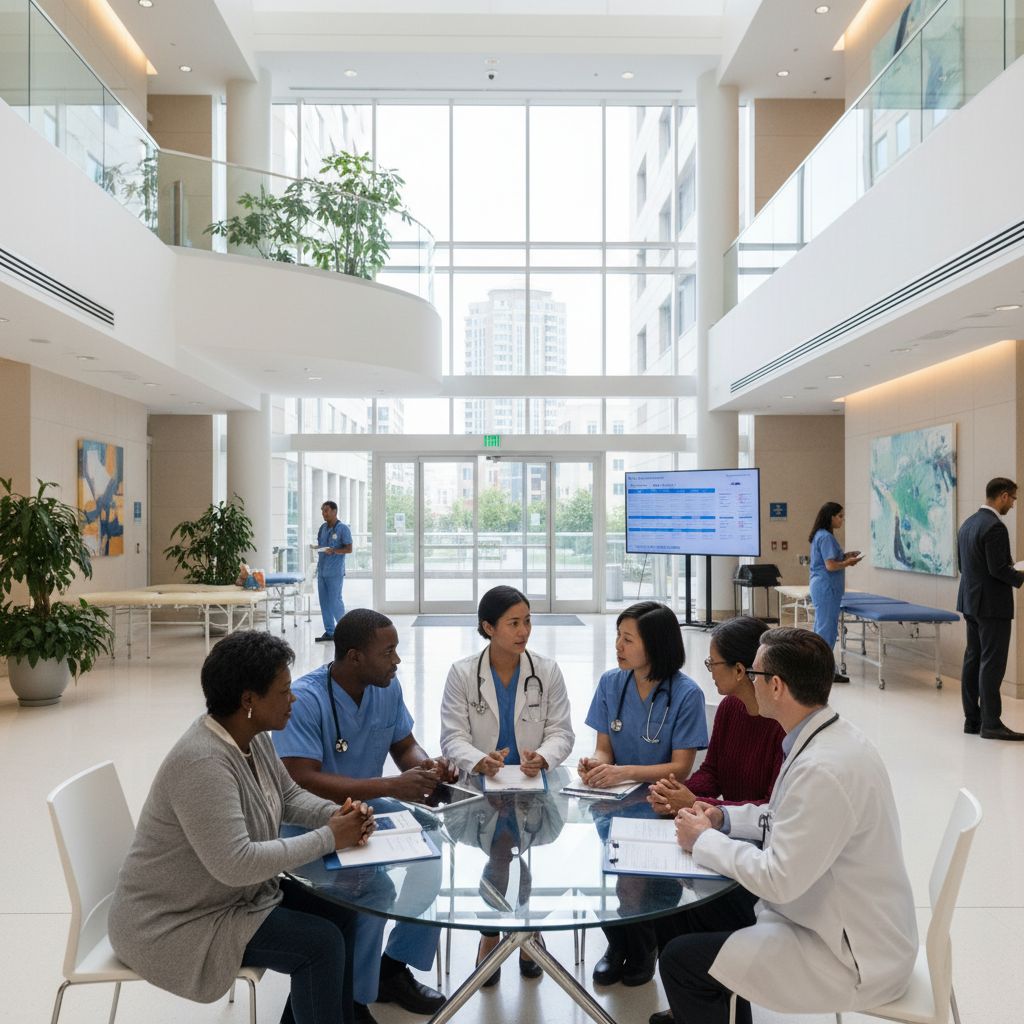 Healthcare professionals collaborating on case management.