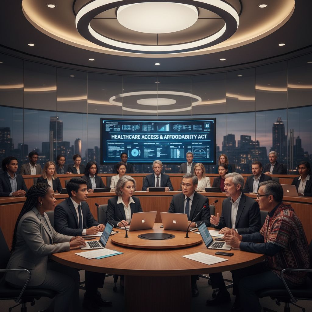 A diverse group members of Congress discussing healthcare legislation