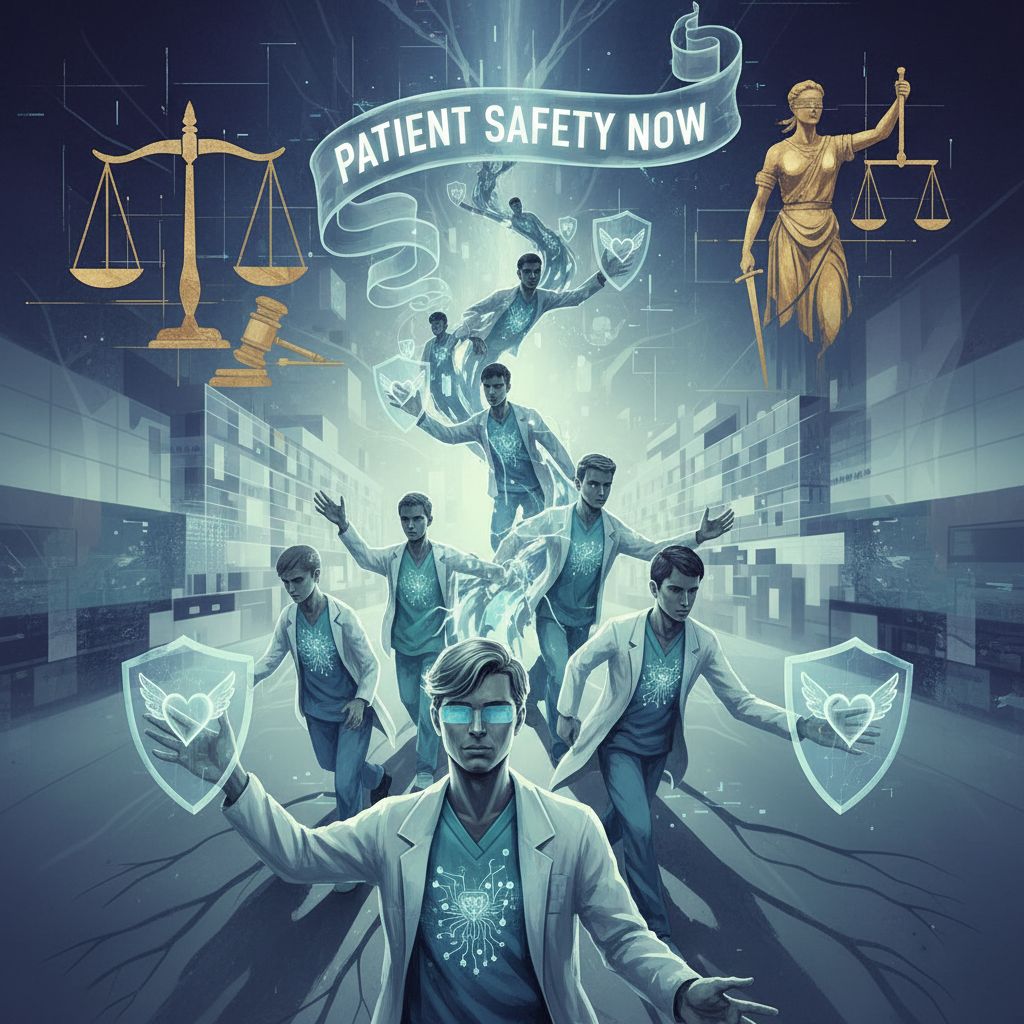 Abstract representation of pediatricians and patient safety advocacy.