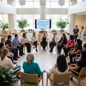 A diverse group of individuals supporting cancer advocacy efforts