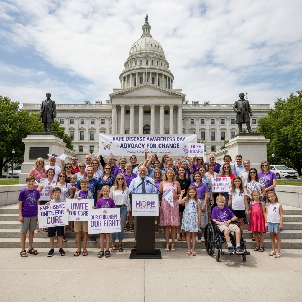Families uniting at the state capitol for rare disease advocacy.