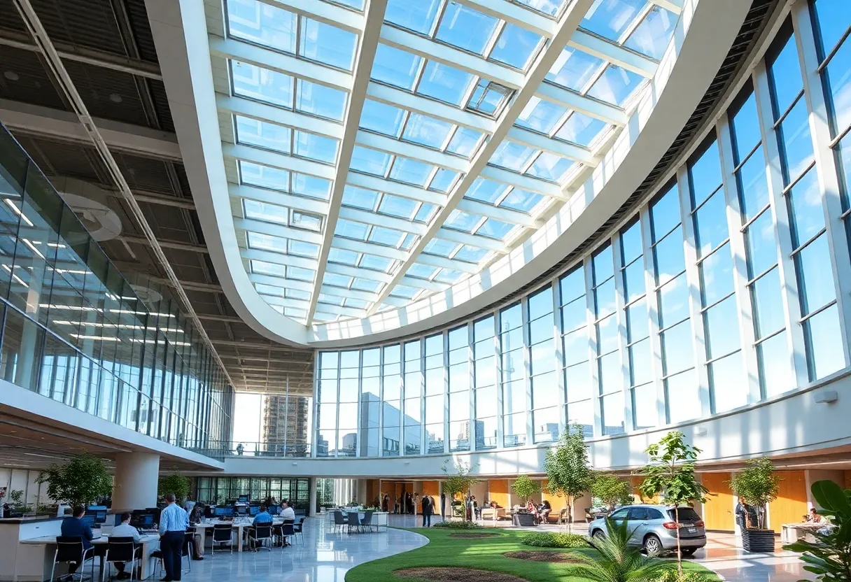Exterior view of Ford's new headquarters with modern design
