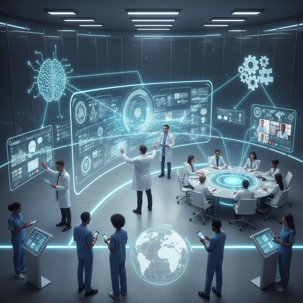 Illustration of innovative healthcare communication tools and AI technology.