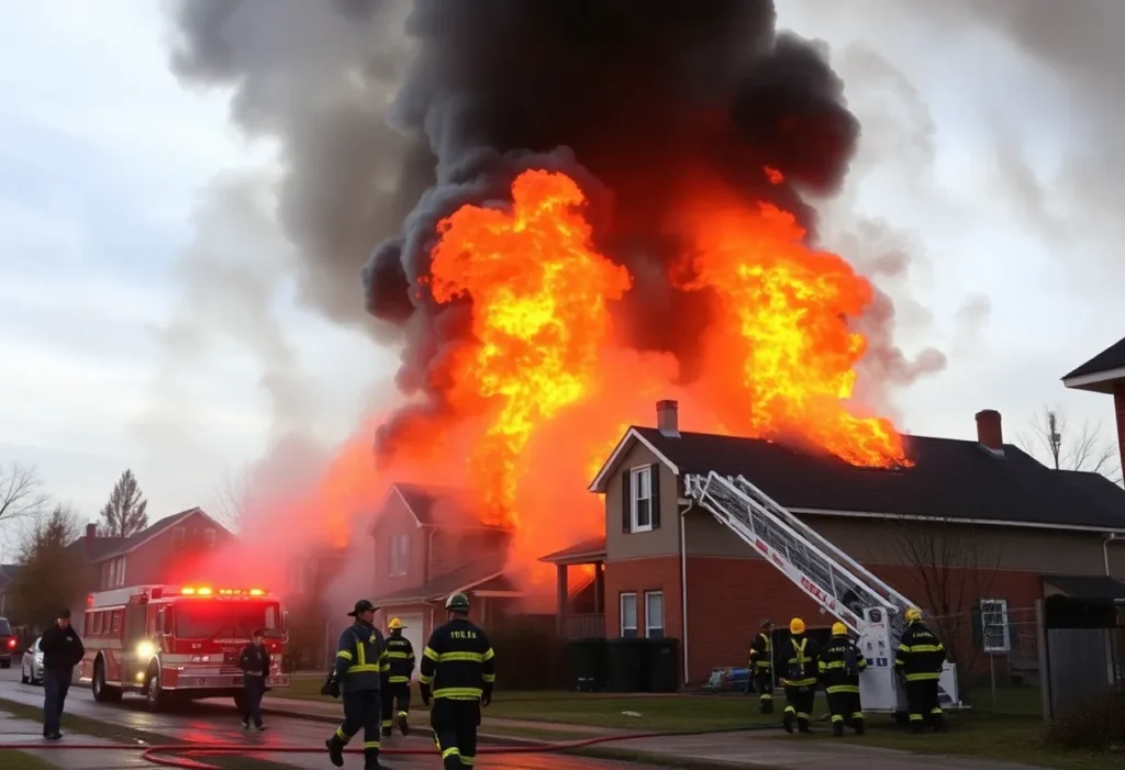 Firefighters battling a large fire in a Hong Kong residential estate.