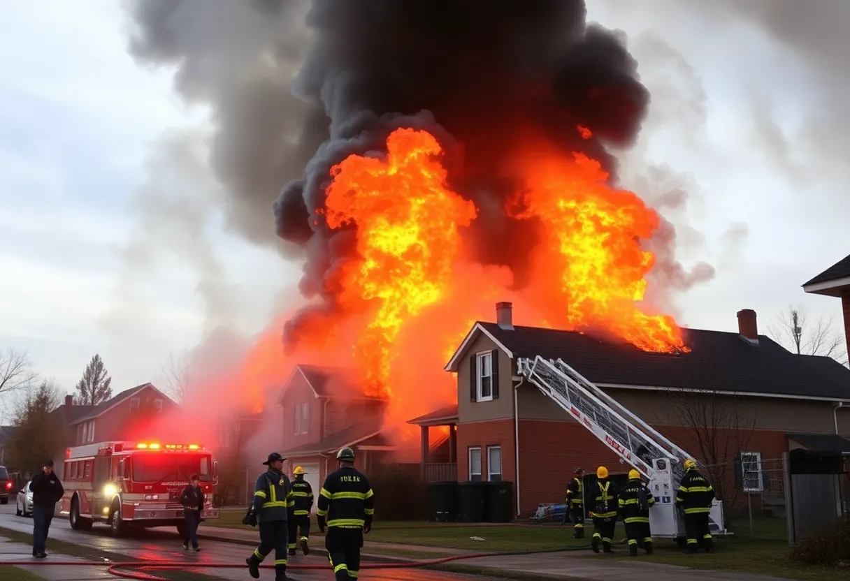 Firefighters battling a large fire in a Hong Kong residential estate.