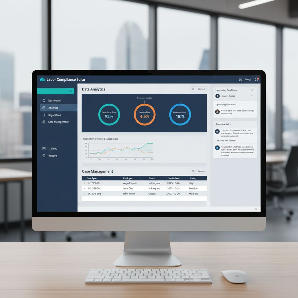 Interface of LCP CaseView labor compliance software showcasing various features.