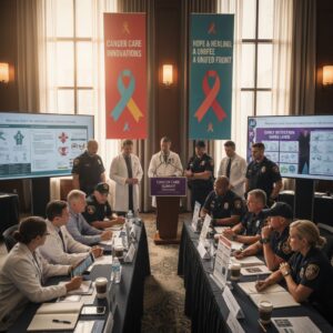 Participants discussing cancer care for veterans and first responders at the NCCN Summit.