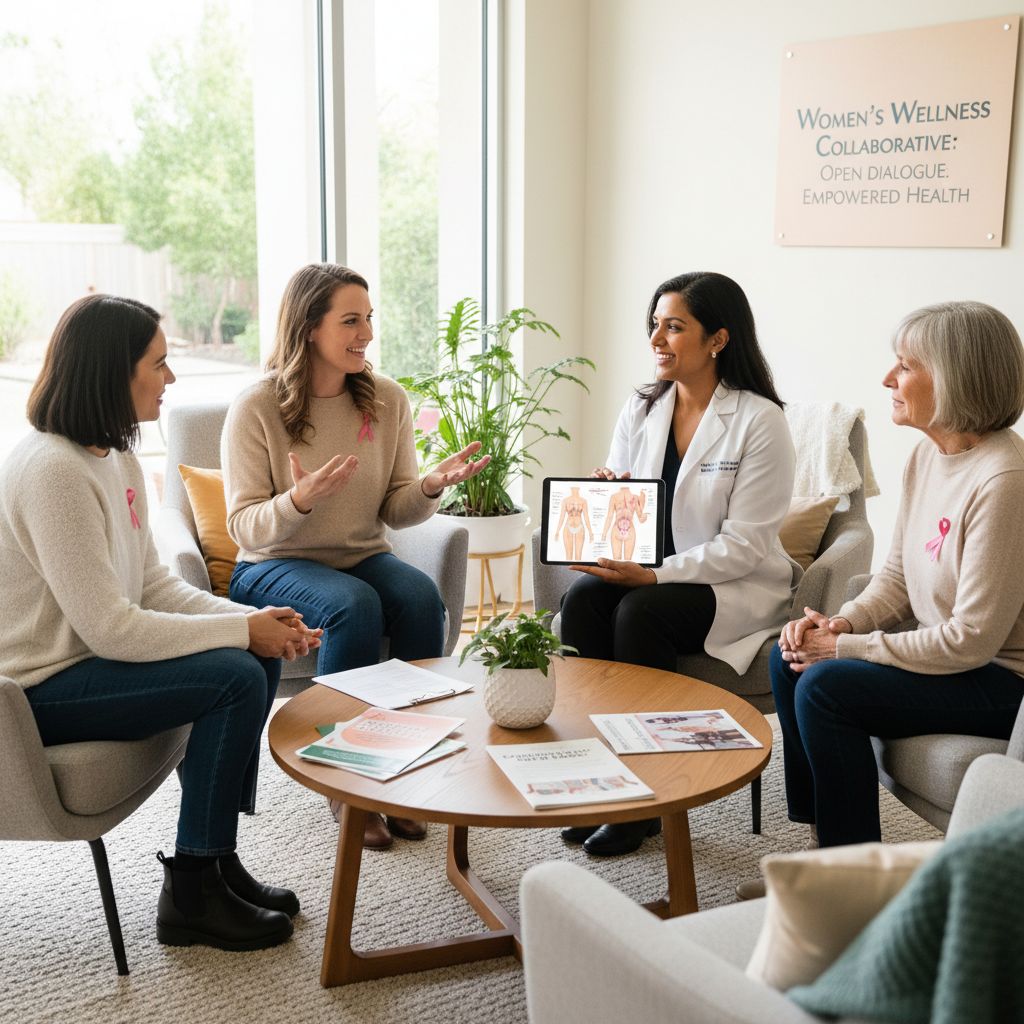 Healthcare professionals engaging in conversation about endometrial cancer symptoms.