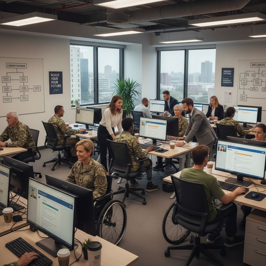 Veterans in a computer lab working on job applications