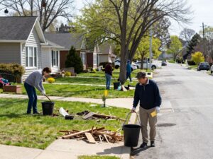 Residents in Plymouth MI cleaning yards for spring preparation.