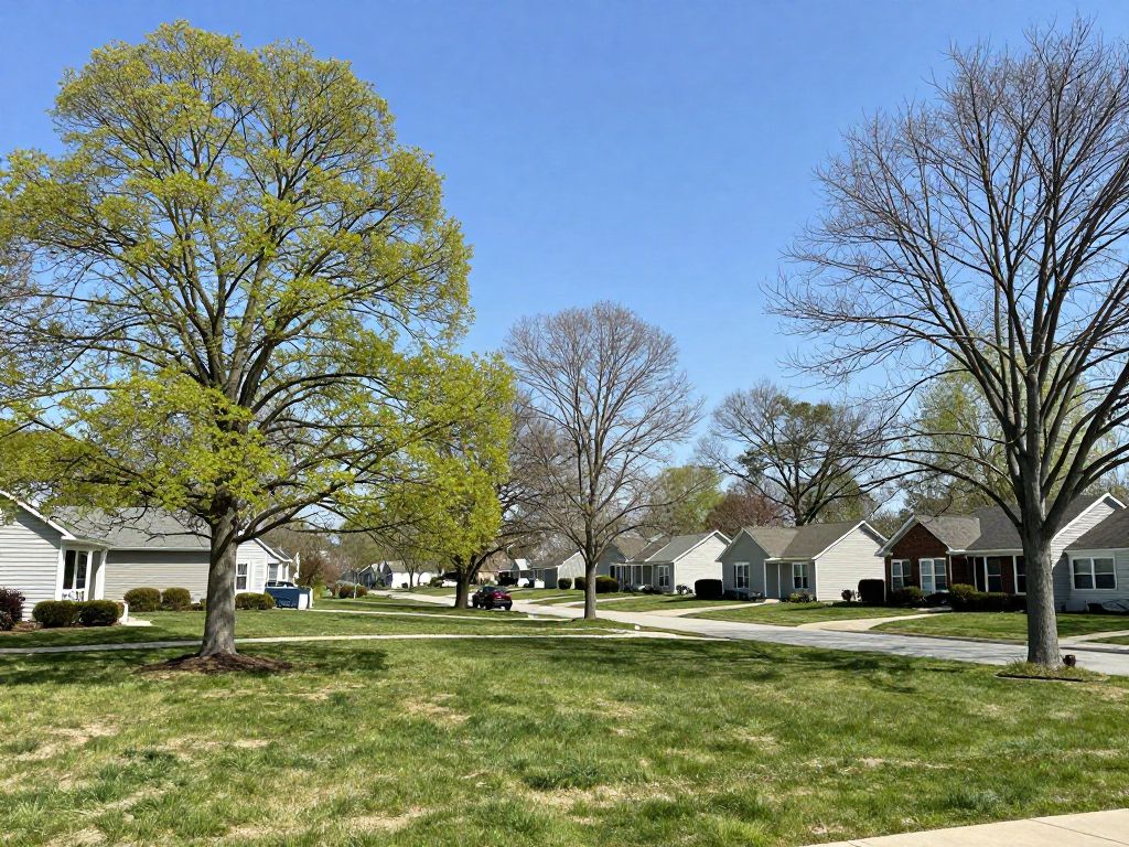 Residential area in Plymouth MI with trees indicating the start of spring