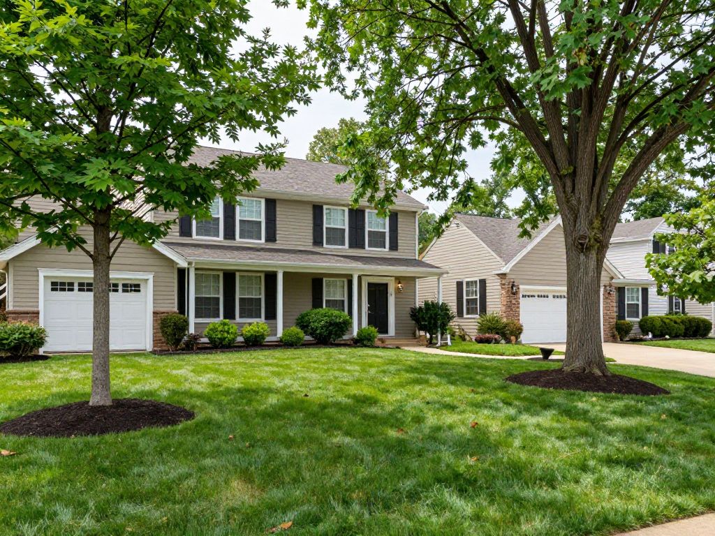 Healthy trees in a Plymouth residential yard showcasing the benefits of professional tree maintenance.