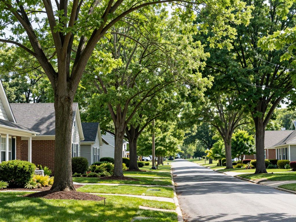 Healthy trees in Plymouth MI, emphasizing importance of tree risk assessments for home safety.