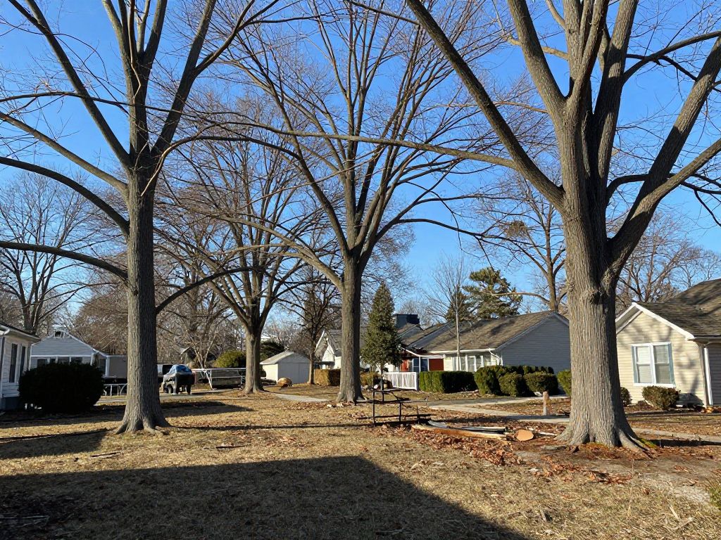 Plymouth MI yard showing various trees inspected for winter hazards.