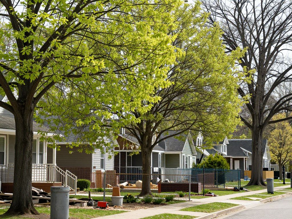 Spring landscaping project in Plymouth MI with tree protection measures