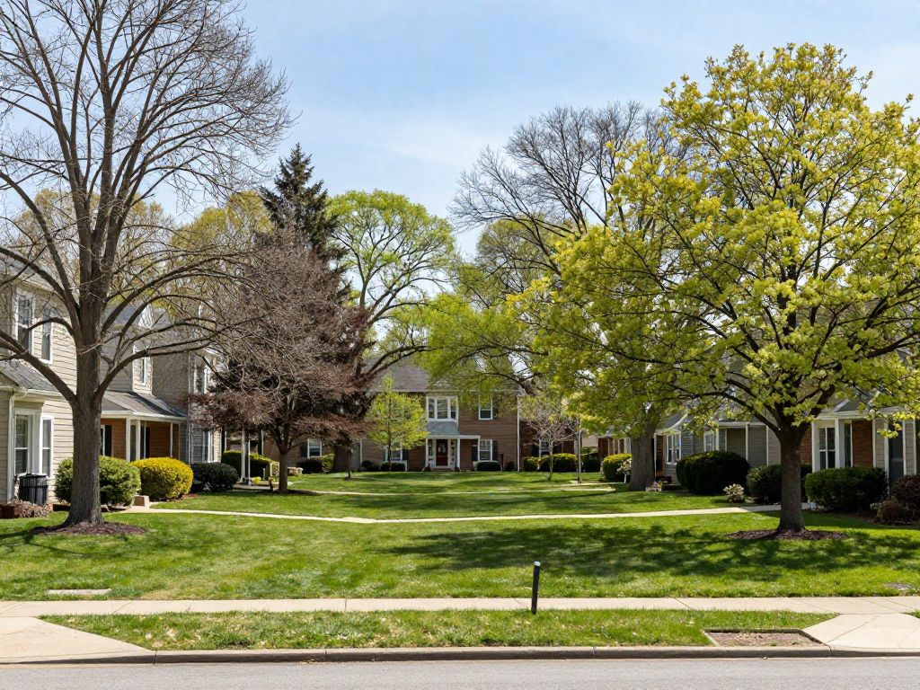 Healthy trees in a Plymouth MI neighborhood during spring.