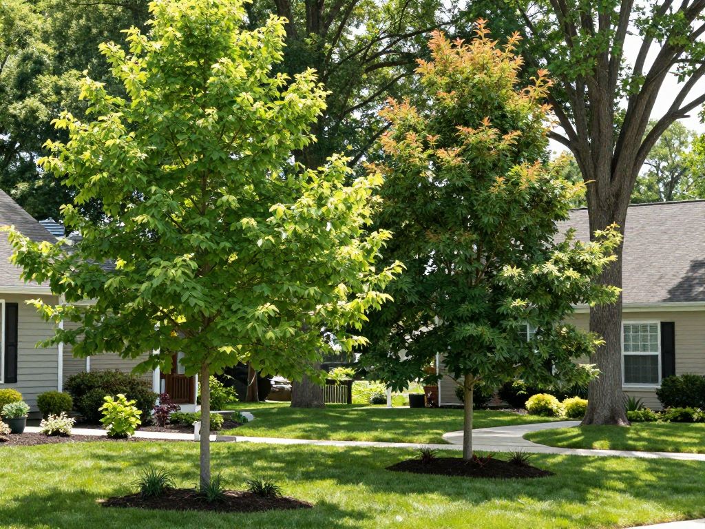 Native trees planted in a Plymouth MI residential yard for water conservation