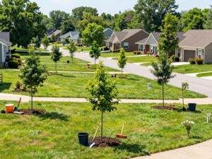 New trees planted in Plymouth MI for climate resilience in Spring 2026.