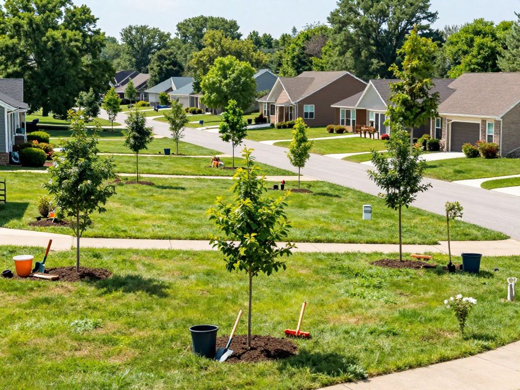 New trees planted in Plymouth MI for climate resilience in Spring 2026.