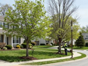 Arborist pruning trees in Plymouth MI for health and safety
