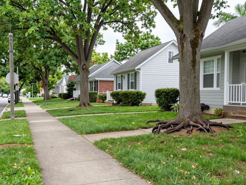 Tree roots near home foundations in Plymouth MI residential area.