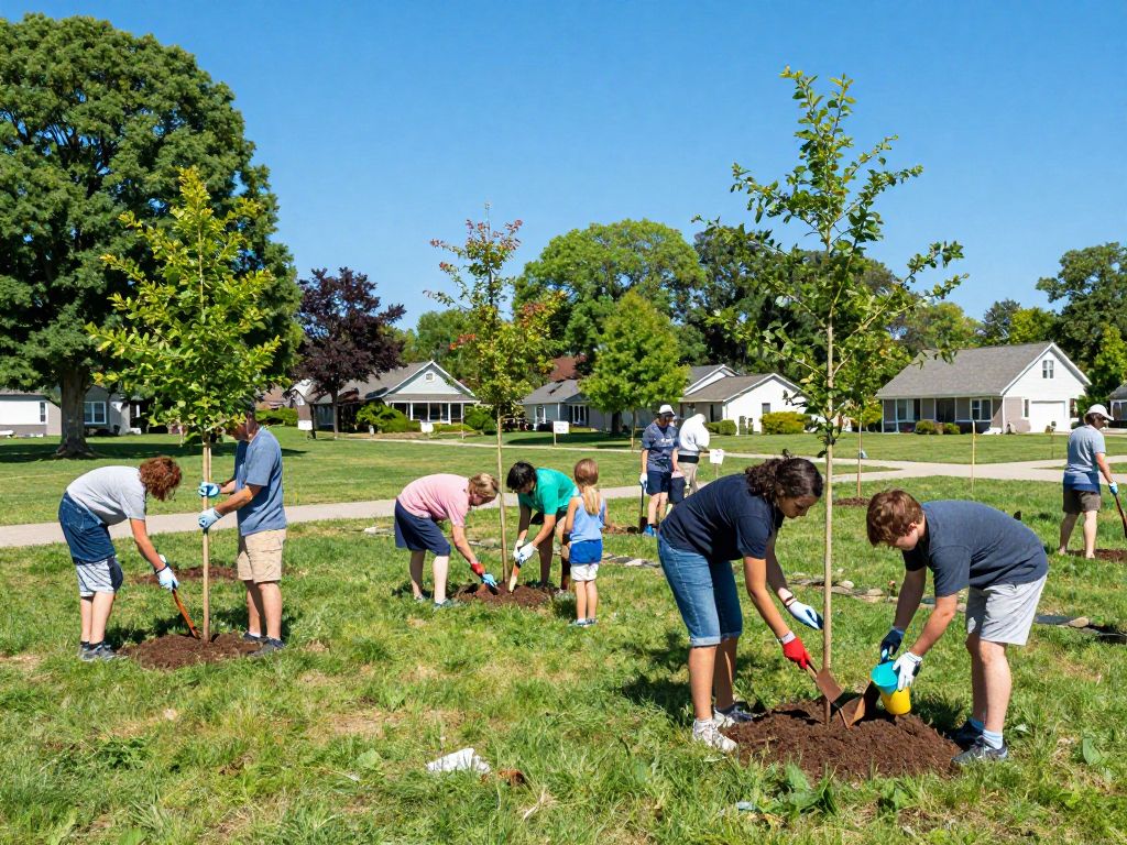 Residents planting native trees in Plymouth MI for Arbor Day celebration