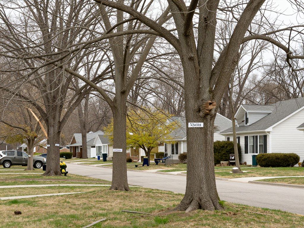 Homeowner inspecting trees for structural integrity in Plymouth MI during spring.