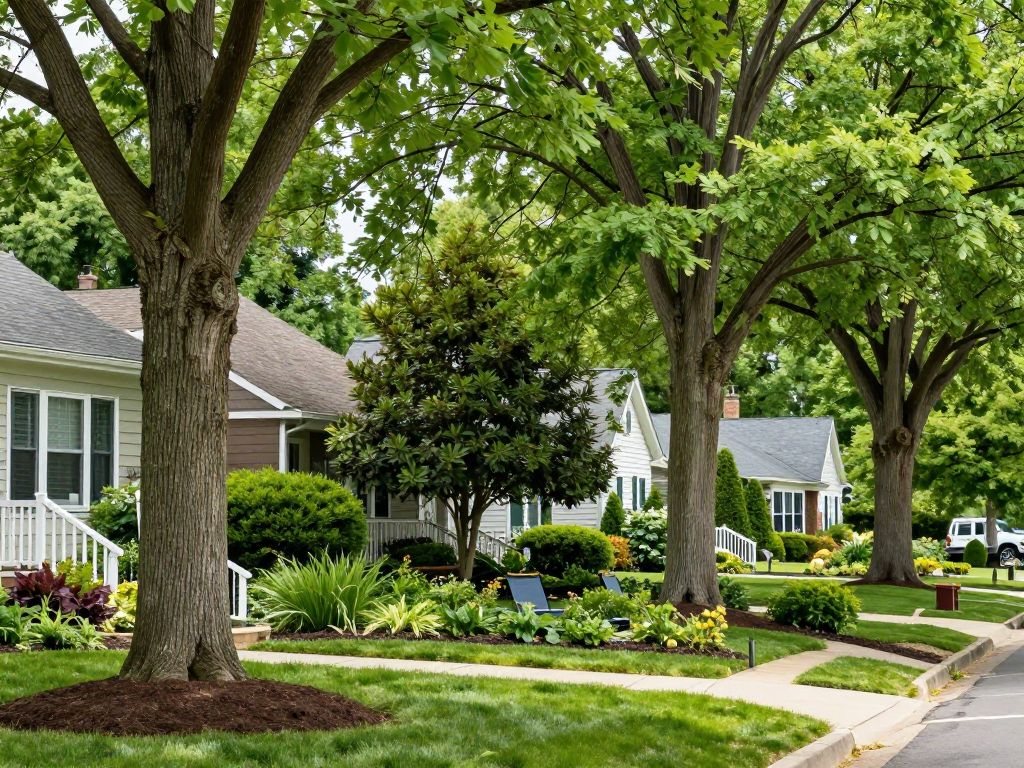 Well-maintained trees in Plymouth MI neighborhood highlighting benefits of professional tree care and landscape health.