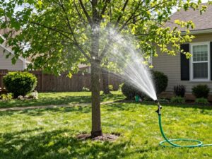 Tree watering practices in Plymouth MI during spring.